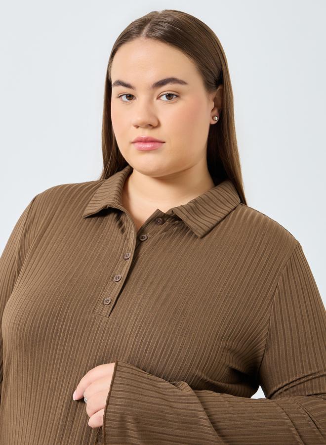 ستايلي تيشيرت بولو بمقاس كبير وأكمام طويلة - Image 1